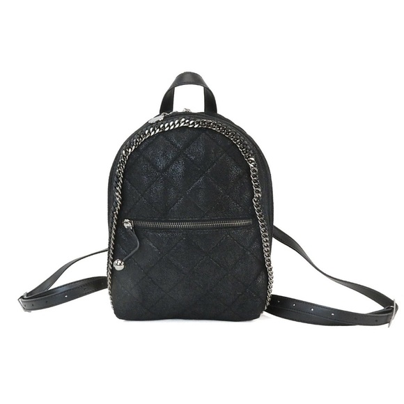 Stella McCartney Black Quilted Backpack with Silver Chain - Picture 3 of 13